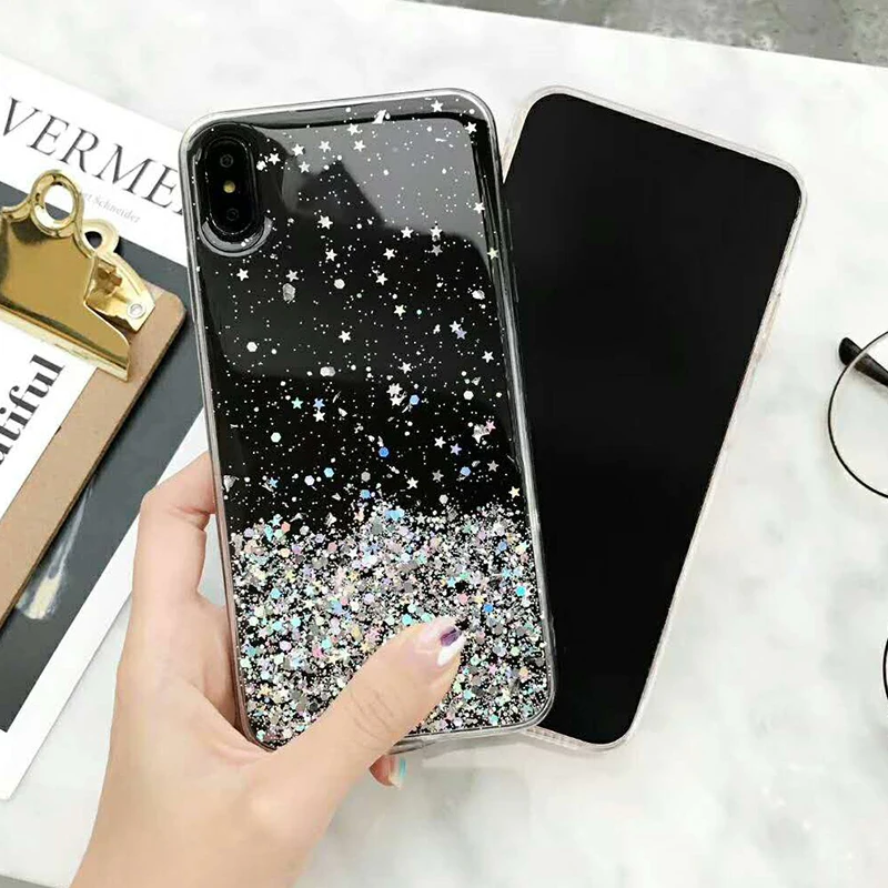 Прозрачный чехол с эпоксидной звездой для Huawei P30 Pro Mate 20 P20 lite блестящий Блестящий
