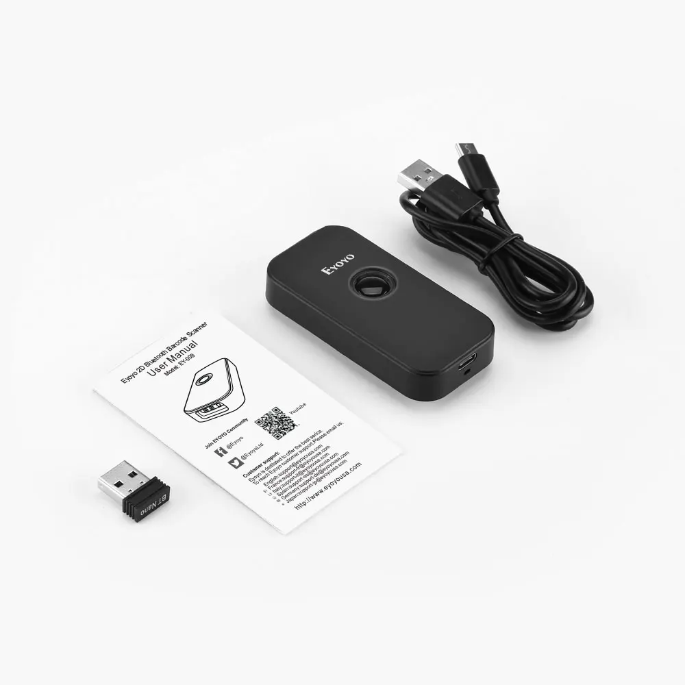 Мини сканер штрих кодов Eyoyo Bluetooth 2D 2 4G беспроводной и портативный 1D QR изображения