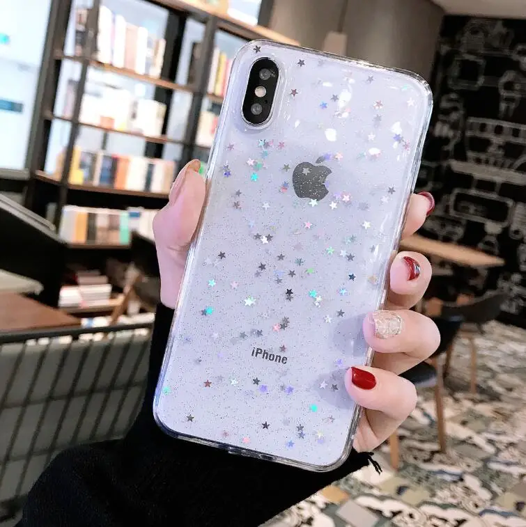 white Блестящий цветной силиконовый чехол со звездами для Xiao mi Red mi note 7 Pro Red mi 5 Plus mi 9 mi 8 lite note 6 note 8 Pro чехлы для телефонов - Цвет: white