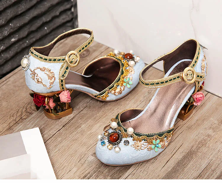 Phoentin/бархатные свадебные туфли с ремешком на щиколотке в китайском стиле; женские туфли mary jane, украшенные кристаллами и пряжкой, Жемчужный Цветок из горного хрусталя; FT267