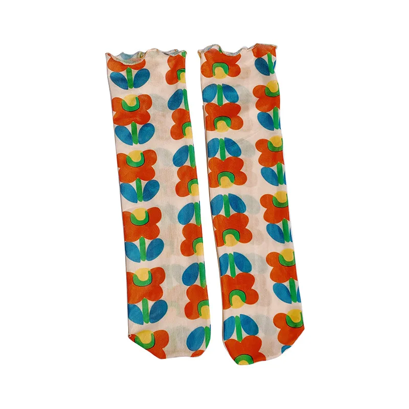 SP & CITY/корейский стиль летние модные блестящие носки с цветочным узором