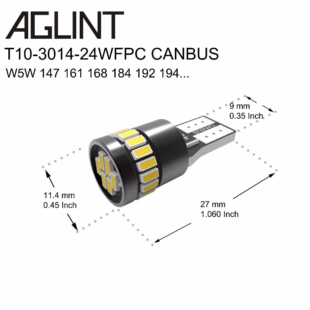 AGLINT 10 шт. T10 светодиодный Canbus 921 168 2825 W5W 3014SMD 24Chipsets Сменные лампы для автомобиля
