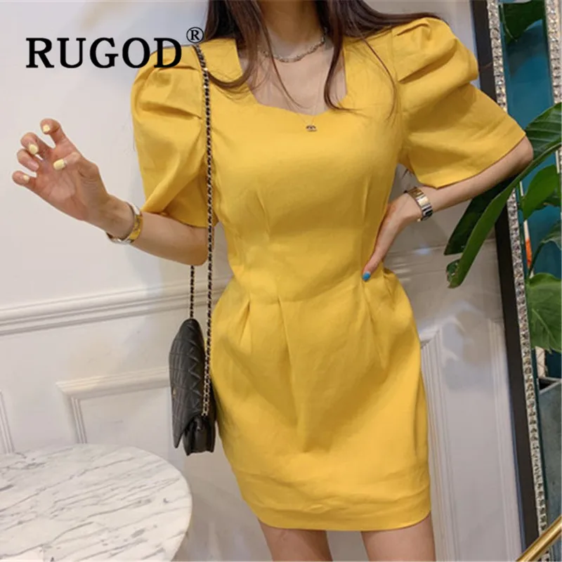 RUGOD корейское женское платье с квадратным воротником модное ТРАПЕЦИЕВИДНОЕ