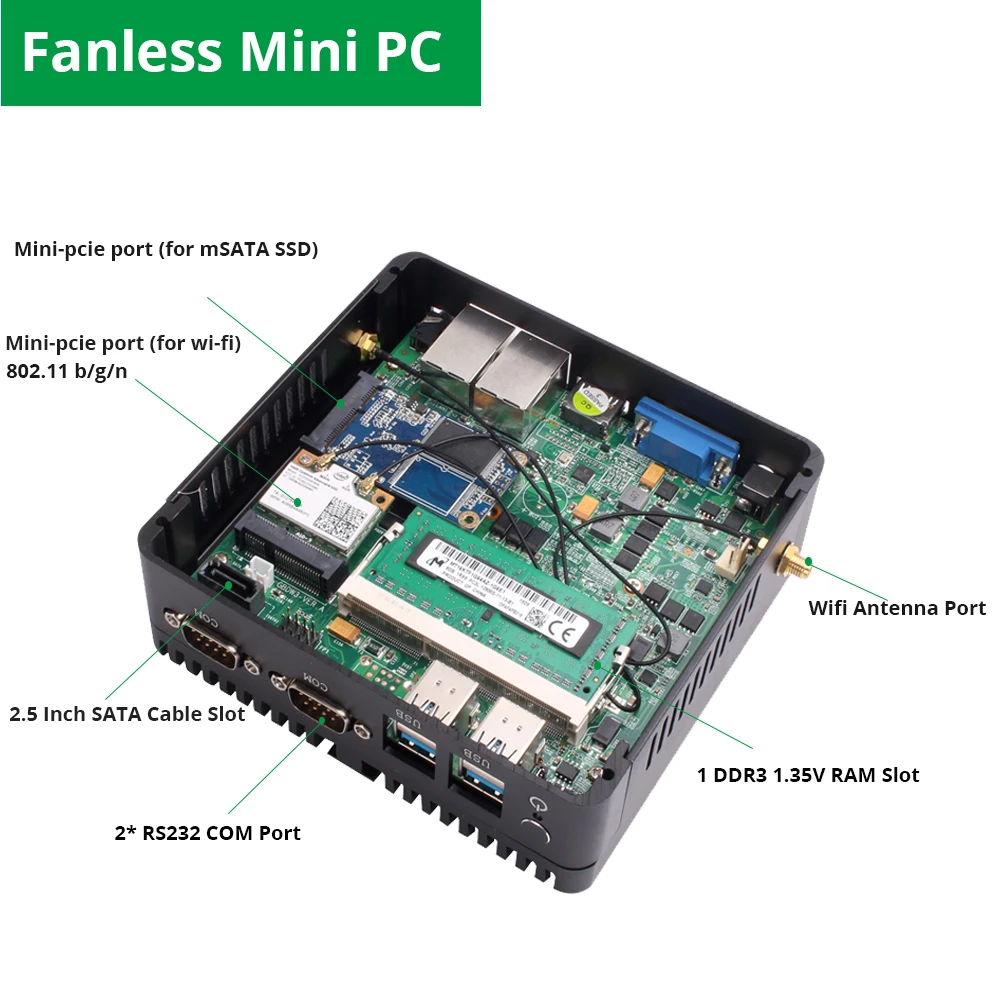 Мини ПК без вентилятора Intel Celeron J1900 J1800 Windows 10 Linux 2 гигабитных LAN порта RS232 4 USB 300