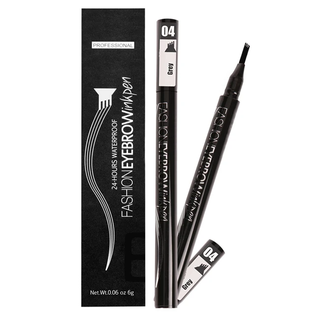 04 Grey Водостойкая Microblading бровь Татуировка ручка жидкий оттенок бровей карандаш 4 головки карандаш для бровей с микро-вилкой кончик глаза макияж - Цвет: 04 Grey