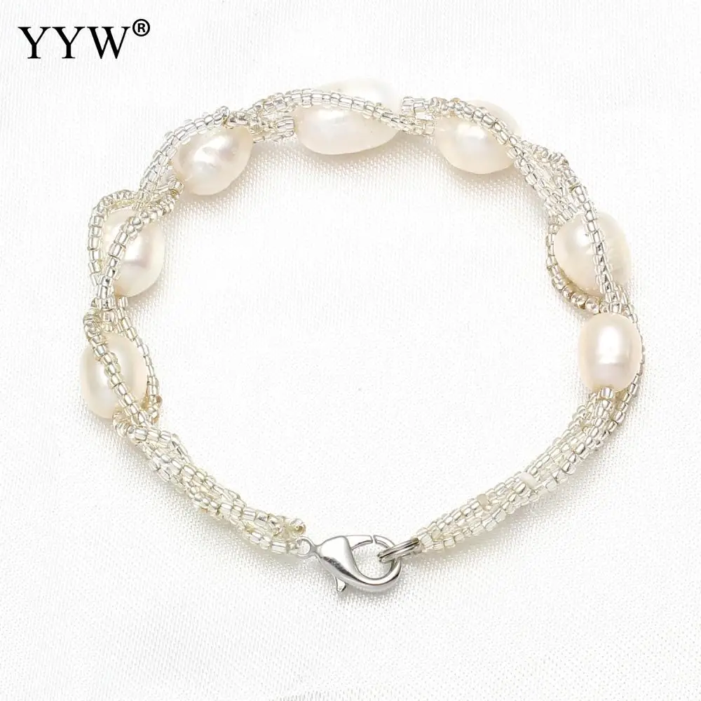 Браслет из пресноводного жемчуга со стеклянными бусинами для женщин белый 7-8 мм