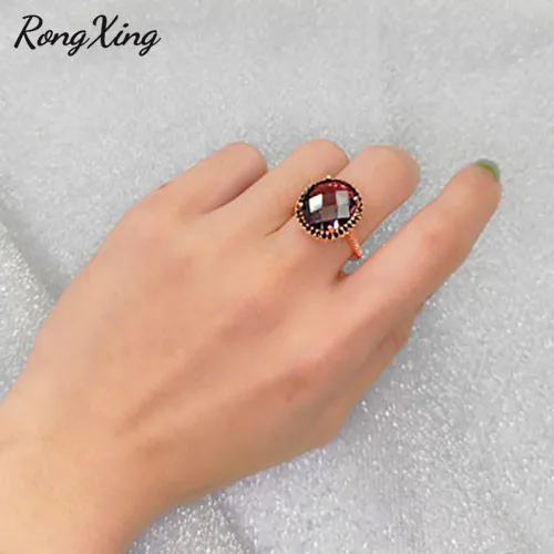 RongXing, Большой Овальный Фиолетовый Кристалл, циркониевые кольца для женщин, винтажная мода, розовое золото, заполненный черный камень, обручальное кольцо, подарок матери