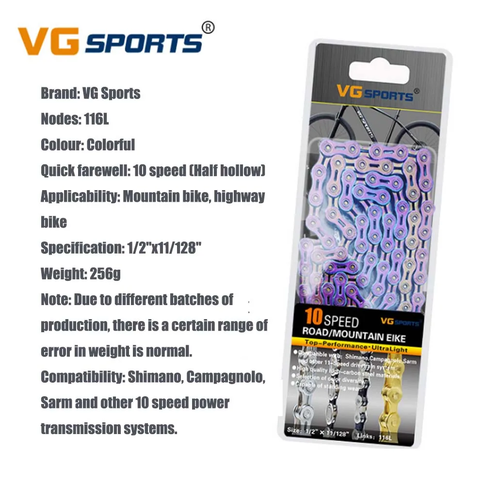 10 Half-Hollow Color MTB Bicycle Chain 8 9 10 11 Speed Road Bike Full Hollow Chain Mountain Bike Half Hollow Chain Golden Silver Colour VG Sports - Цвет: 10 Half-Hollow Color