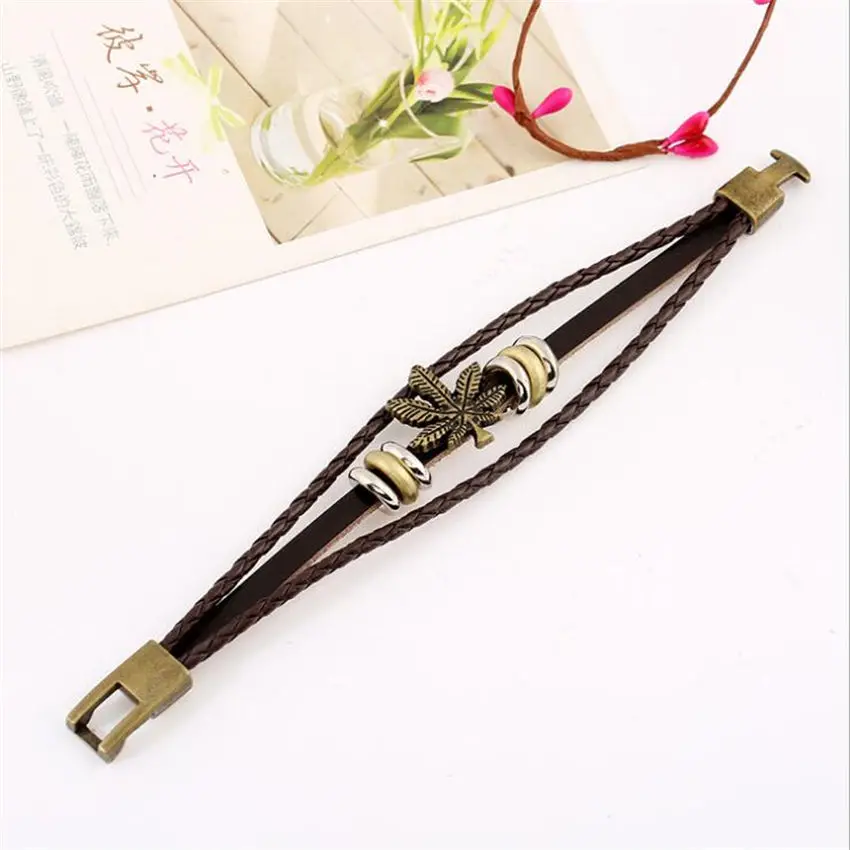 Винтажные Подвески в виде золотых листьев плетеные темно коричневые кожаные