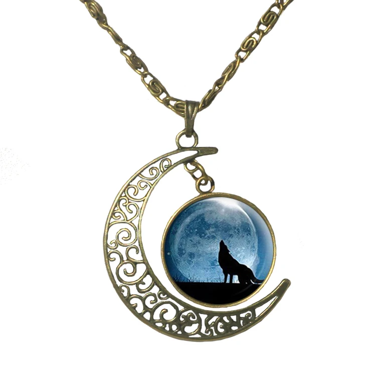 Женское ожерелье с подвеской-кабошоном из стекла Луной винтажное ажурное