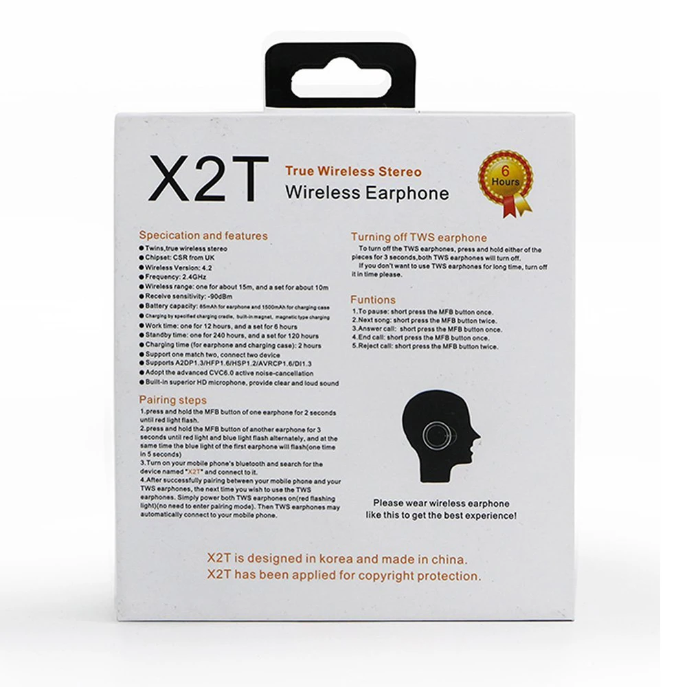 Wireless Earbuds Headphones Twins X2T Mini Bluetooth CSR4.2 Earphones Stereo Magnetic Charger Box Case for iphone Smartphone | Электроника