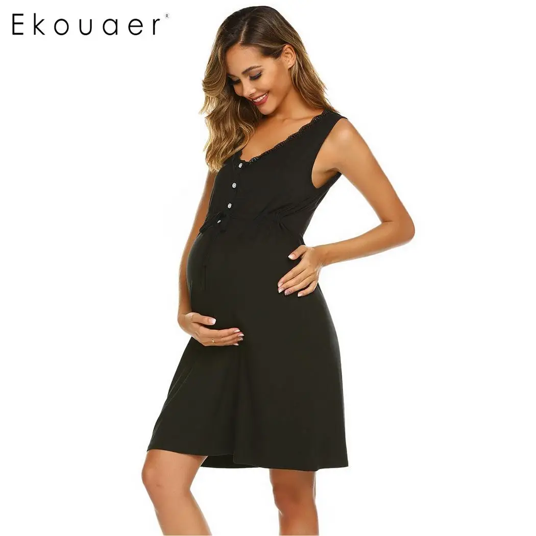 Black Ekouaer Сорочка Ночное платье женская одежда для сна Однотонная ночная рубашка для грудного вскармливания Домашняя одежда женская одежда для сна - Цвет: Black