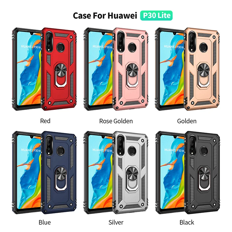 Shock proof Armor Resistant Bracket Absorption TPU+PC 360° Rotating Case For Huawei P30 Lite Anti knock |
