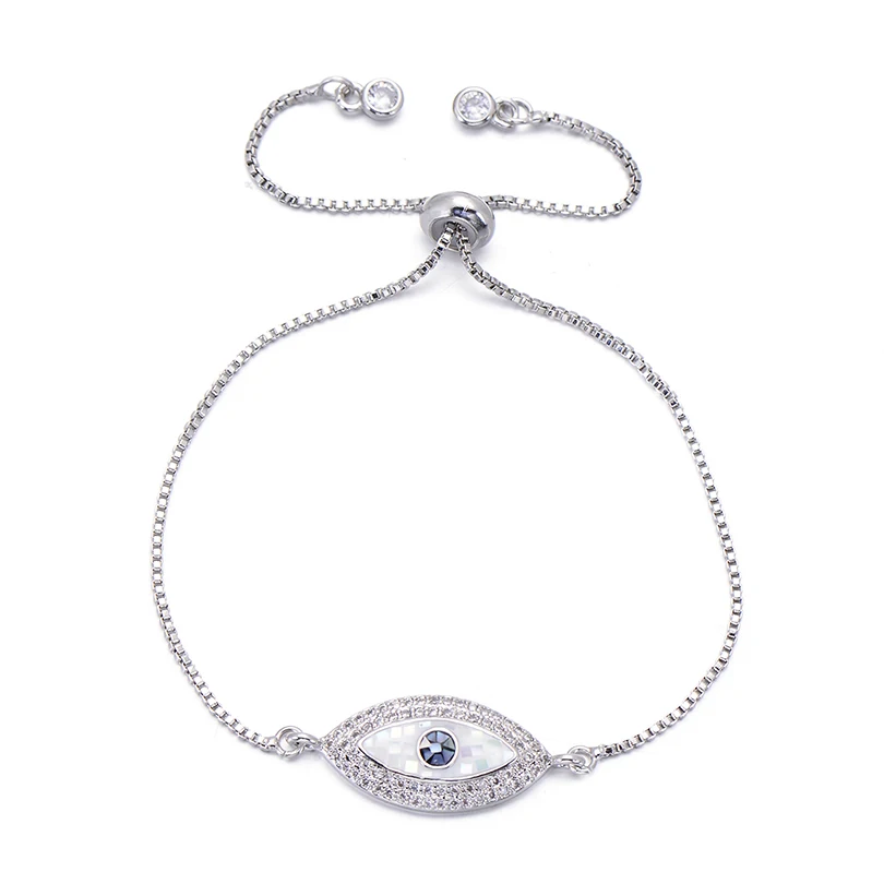 Pipitree Роскошный натуральный корпус браслет evil eye микро ювелирные изделия из циркона Регулируемая цепочка из розового золота цветные браслеты для женщин и мужчин - Окраска металла: silver
