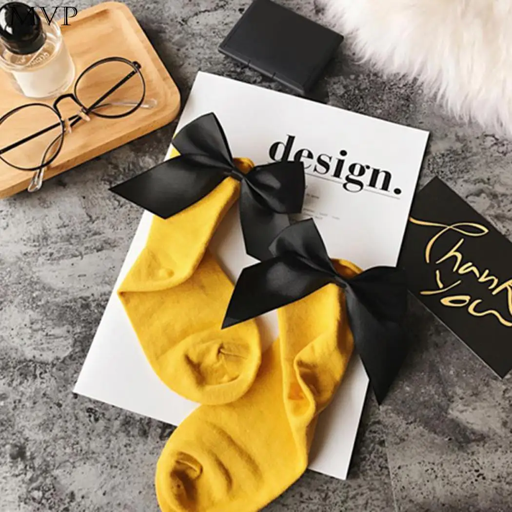 Women Fashion Cute Bow Stretchy Cotton Solid Casual socks one size fit most people. Socks Standard | Женская одежда