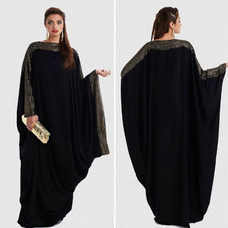 Арабский элегантный свободный кафтан, марокканские платья, мусульманская Мода, мусульманская абайя, женская черная Дубайская абайя, мусуль...