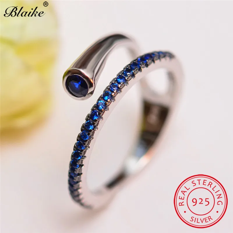 Blaike 925 пробы серебряные кольца для женщин Голубой Сапфир циркон камень Обручальные кольца минималистский обручальное кольцо ювелирные украшения