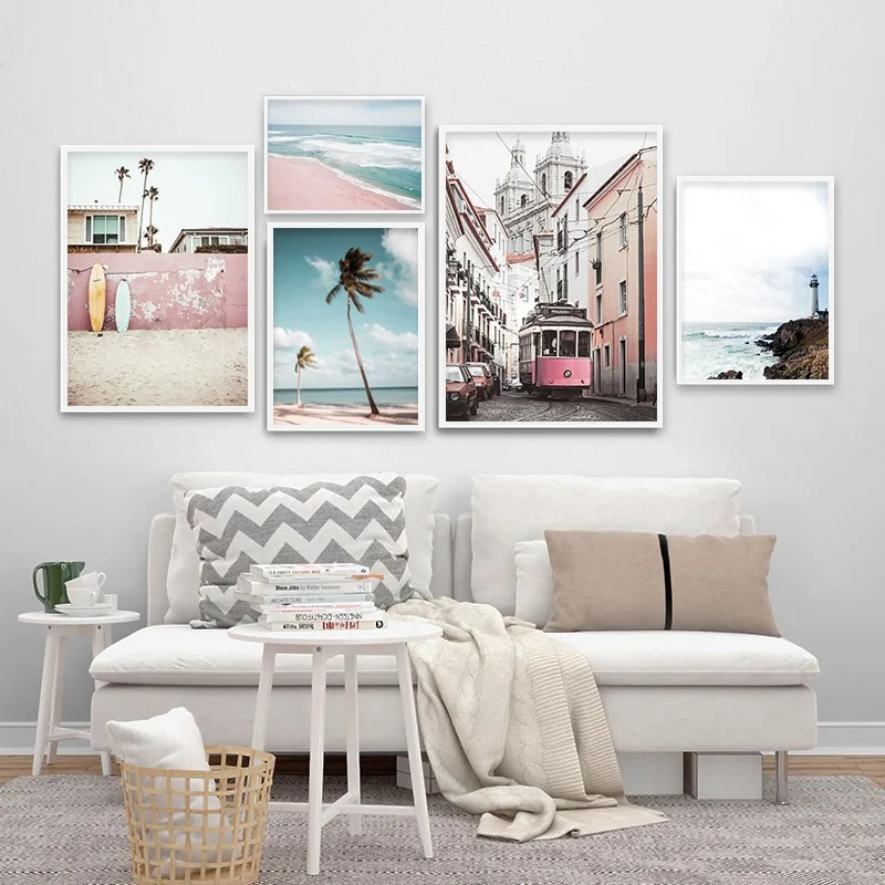

Landscape Canvas Poster Nordic Decoration Bus Ocean Beach Wall Art Print Painting Decorative Picture Scandinavian Home Decor