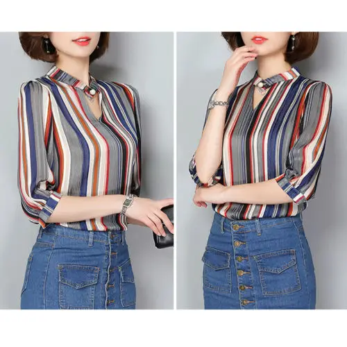 Плюс Размеры Модные женские Шифоновая блузка 2018 новые летние