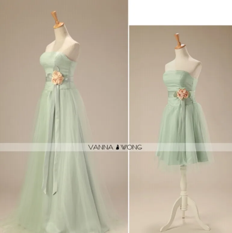 Длинное платье подружки невесты зеленое с желтым цветком мятно для выпускного