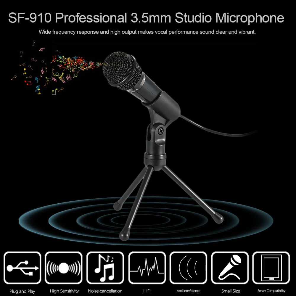 SF-910 3 5 мм стерео микрофон с подставкой для микрофона шумоподавлением Plug &amp Play