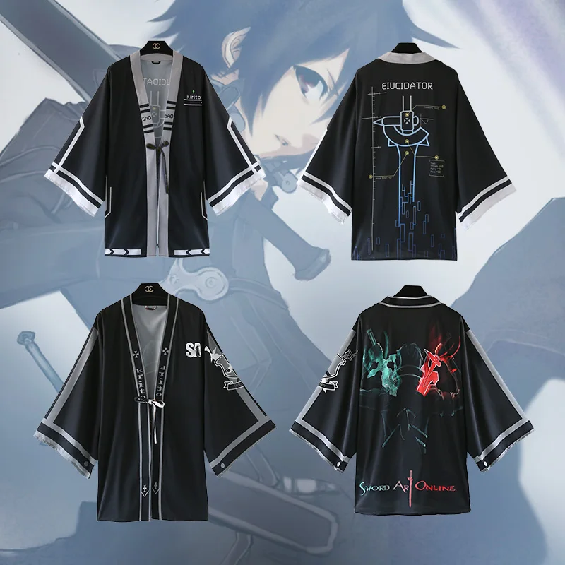 Аниме Sword Art Online SAO Kirigaya Kazuto Kirito плащ юката Косплей Костюм японское кимоно