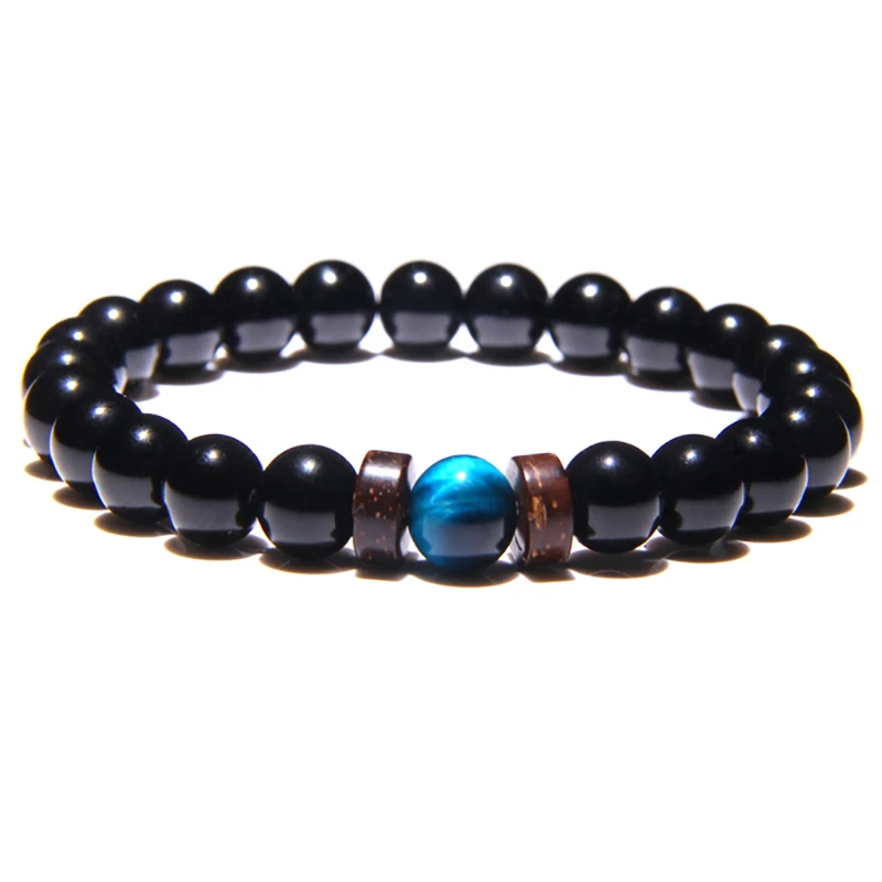 Мужской браслет натуральный черный оникс из бисера Будда модные деревянные