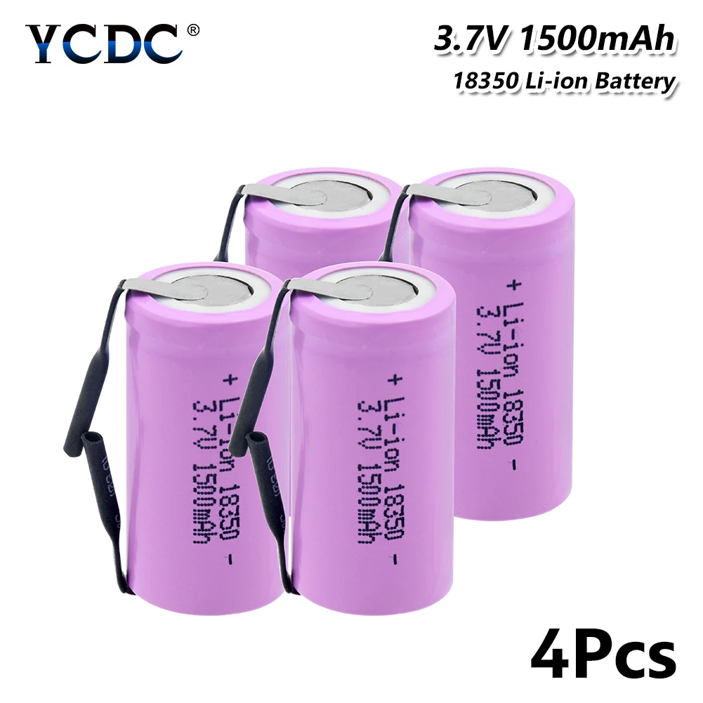 3,7 V 1500mAh перезаряжаемая 18350 литий-ионная батарея с высоким потоком 10А литиевая батарея для аккумуляторов+ Сделай Сам никелевый фонарь для Vape - Цвет: 4 PCS