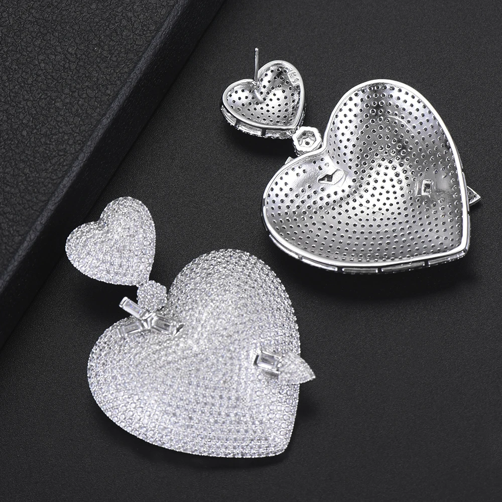 44*60 MM Fashion Dangle Earrings For Women Heart Shape Full Cubic Zirconia Inlaid Bridal Jewelry Drop | Украшения и аксессуары