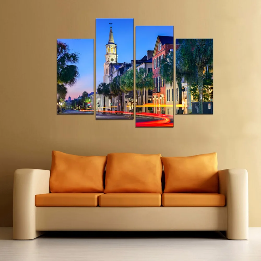 Городской пейзаж ночной уличный современные Жикле Холст принты современный