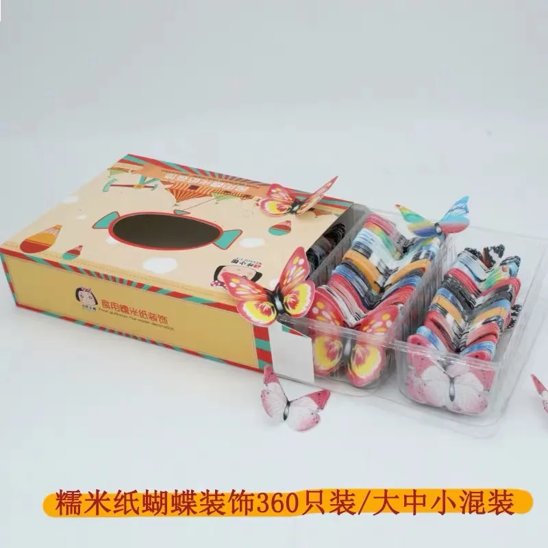 butteryfly 360pcs Съедобные топперы для кексов, рисовые бумажные Баттери/покер/цветок/маджонг/алфавит, креативные забавные вечерние украшения еды - Цвет: butteryfly 360pcs