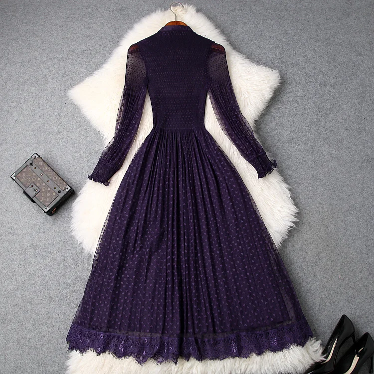 2019 Elegant Celebrity See-Through Full England Style Dress Sexy Women Party Lace Lantern Sleeve O-Neck Pleated Body Con Dresses | Женская