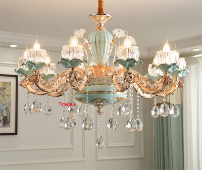 10 light Китайский Стиль керамика люстра Гостиная хрустальные люстры Освещение для обеденной дуплекс лестницы роскошный цинковый сплав люстры блок управления люстрой люстра лепестки люстру к потолку люста потолочная - Цвет абажура: 10 light
