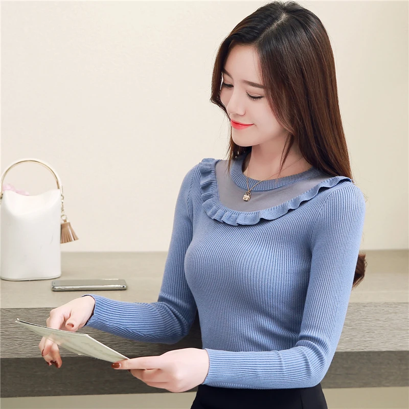 

sweaters fashion 2020 women winter clothes women sweaters Office Lady O-Neck Regular Pullovers Ruffles Casual 1659 50