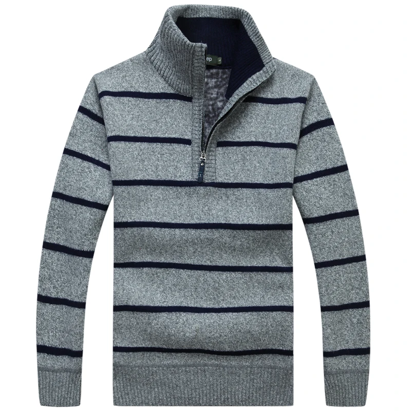 Mwxsd brand Men casual striped thick warm pullover sweater winter mens Half open collar Christmas homme pull | Мужская одежда