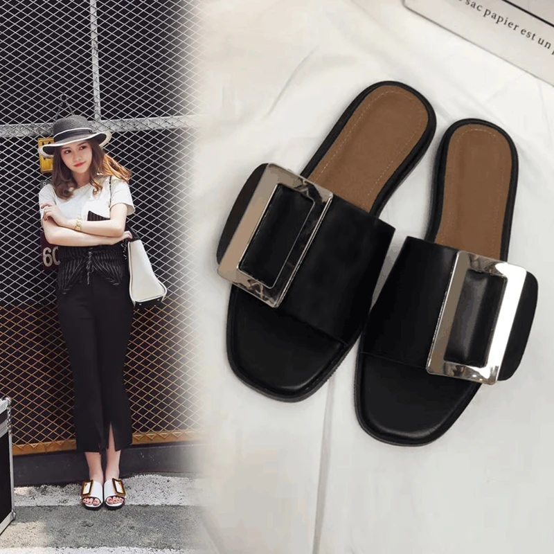 Шлепанцы женские с пряжкой брендовые дизайнерские летние сандалии-гладиаторы