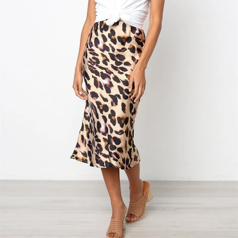 Женские юбки летние большие размеры леопардовые до колена в стиле рок женские
