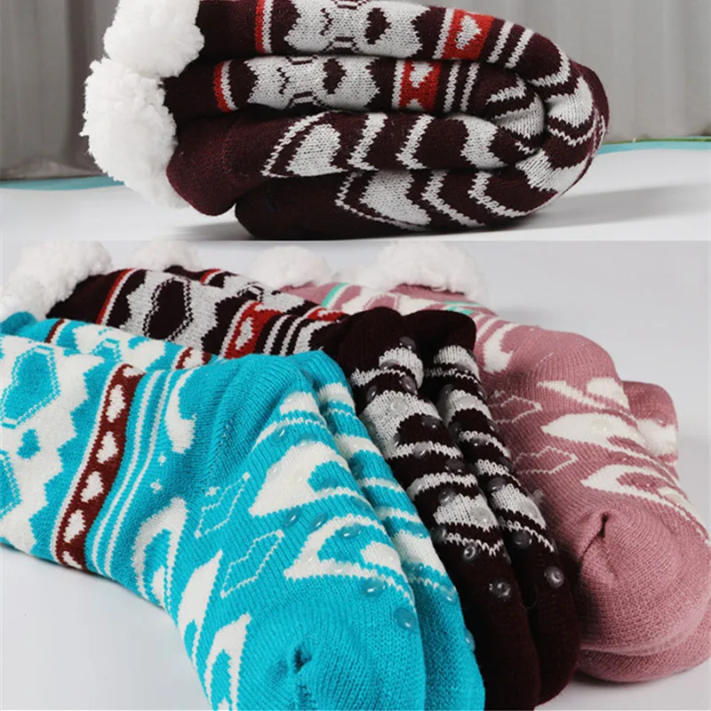 Embroidery Women Winter Thickening Plush Socks Coral Fleece Indoor Anti-slip Kawaii Thermal Slipper |