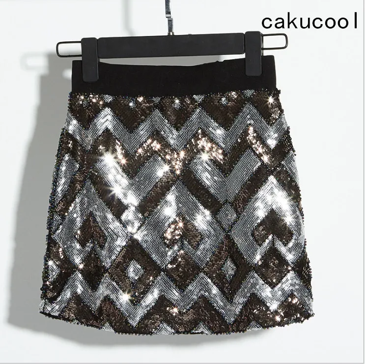 Cakucool/Женская мини-юбка с блестками в стиле ретро Винтажное с отделкой бусинами, юбка-карандаш с высокой талией, роскошные шикарные Облегающие юбки