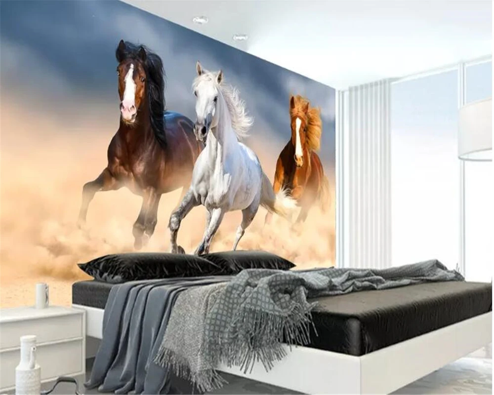 Обои beibehang с животными картина маслом бегущая лошадь Mustang 3D обои украшение для