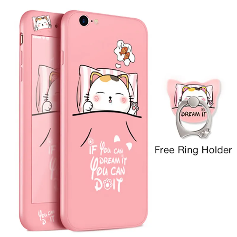 Lazy Cat Милый силиконовый чехол для iPhone 8, чехол на 360 градусов, полное покрытие, бамперы для iPhone 7, 8 Plus, X, противоударный чехол с закаленным стеклом - Color: Lazy Cat
