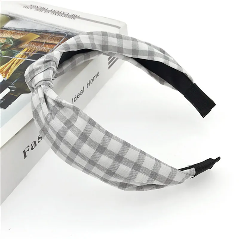 Plaid Grey Дикое повязка на голову макияж Для женщин повязки на голову, повязка на голову и сердечком и повязка на голову для девочек узлом повязки на голову; тюрбан, повязки для волос, аксессуары для волос - Цвет: Plaid Grey