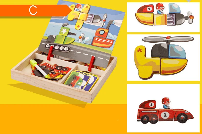 Magnetic Puzzle C Деревянный магнитный паззл игрушки Дети 3D головоломка фигурка/Животные/автомобиль/цирк доска для рисования 11 стилей коробка обучающая игрушка подарок - Цвет: Magnetic Puzzle C