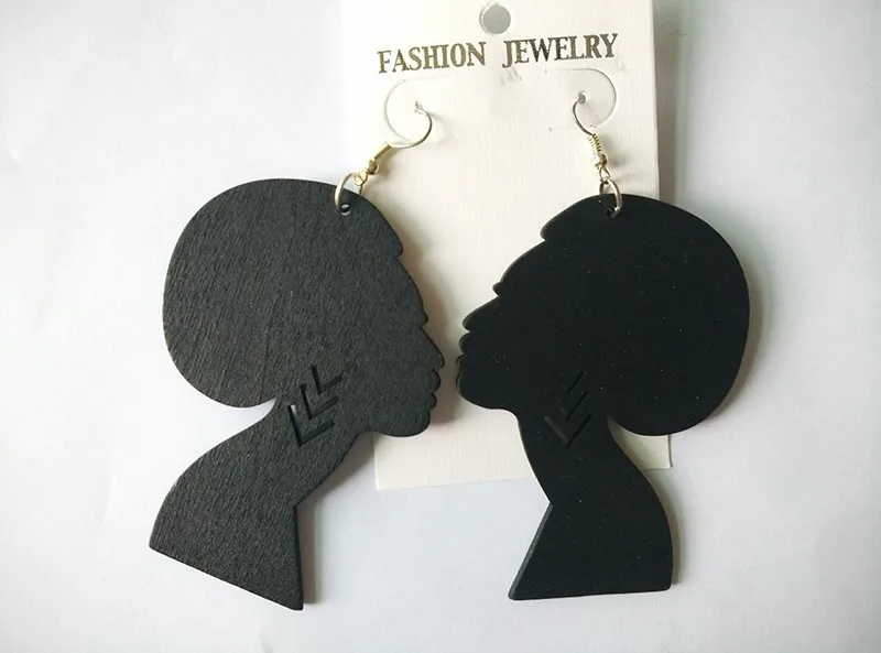 Бесплатная Доставка! 8 см афро девушки деревянные серьги можно смешивать 2