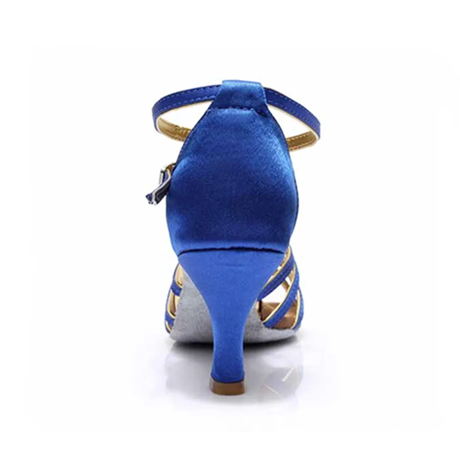 Blue Satin Heel 7cm/5cm Tango Latin Dance Shoes Woman Zapatos Salsa Mujer Zapatos De Baile Latino Mujer 801 Free Shipping