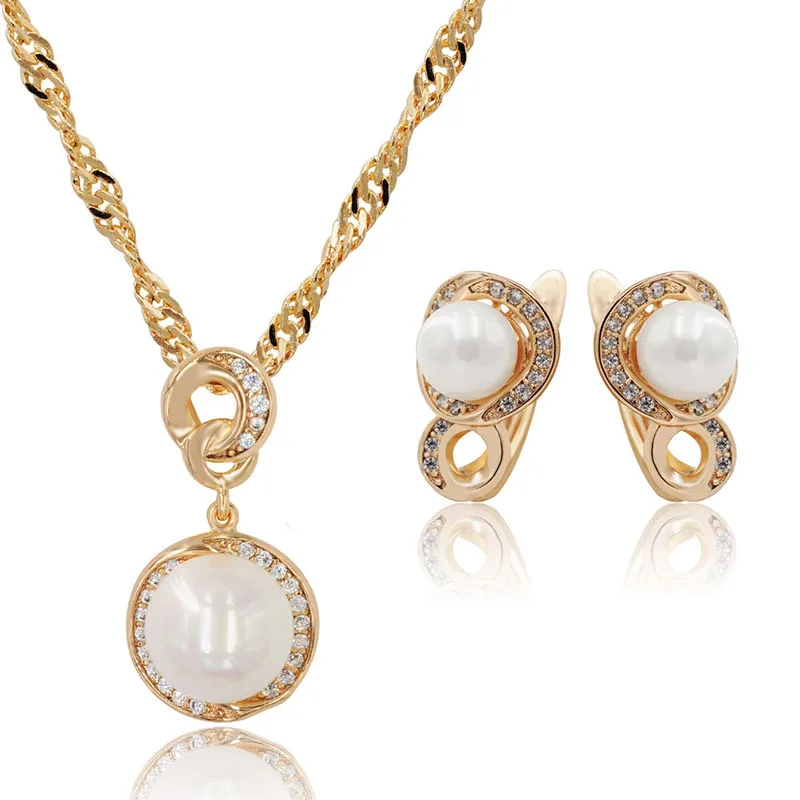 18k gold plated MxGxFam подарок на день матери Гладкий жемчуг кулон ожерелье и обруч серьги набор украшений для женщин золотой цвет Высокое качество AAA - Окраска металла: 18k gold plated