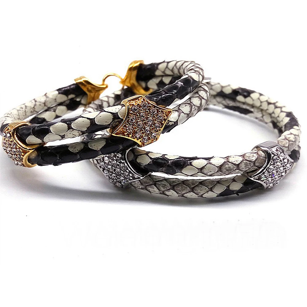 Мужской кожаный браслет питон из кожи розового золота с застежкой нержавеющей