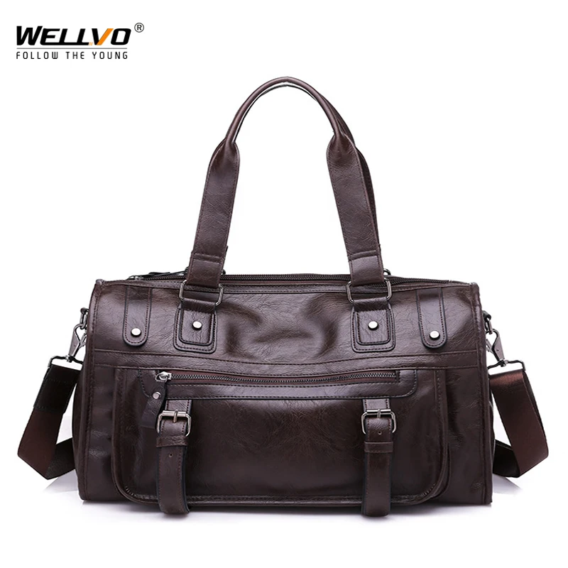 Wellvo, мужская деловая сумка из искусственной кожи, модная, круглая, для путешествий, с ручкой, на плечо, повседневная, одноцветная, XA193WC