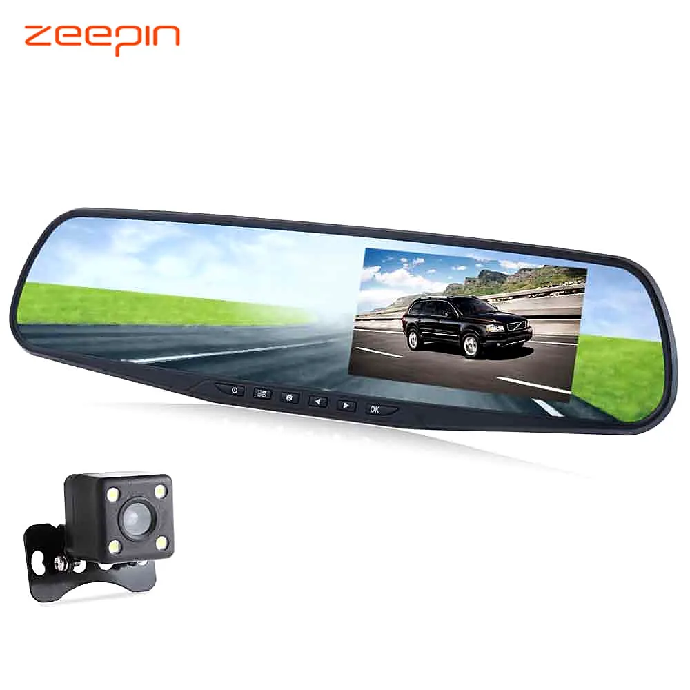 Zeepin 4.3Inch Dash Cam Dual Lens Digital Rearview Mirror Car Camera 170 Degree FHD 1080P TFT LCD WDR Wide Angle Video Recorder|car camera|fhd
