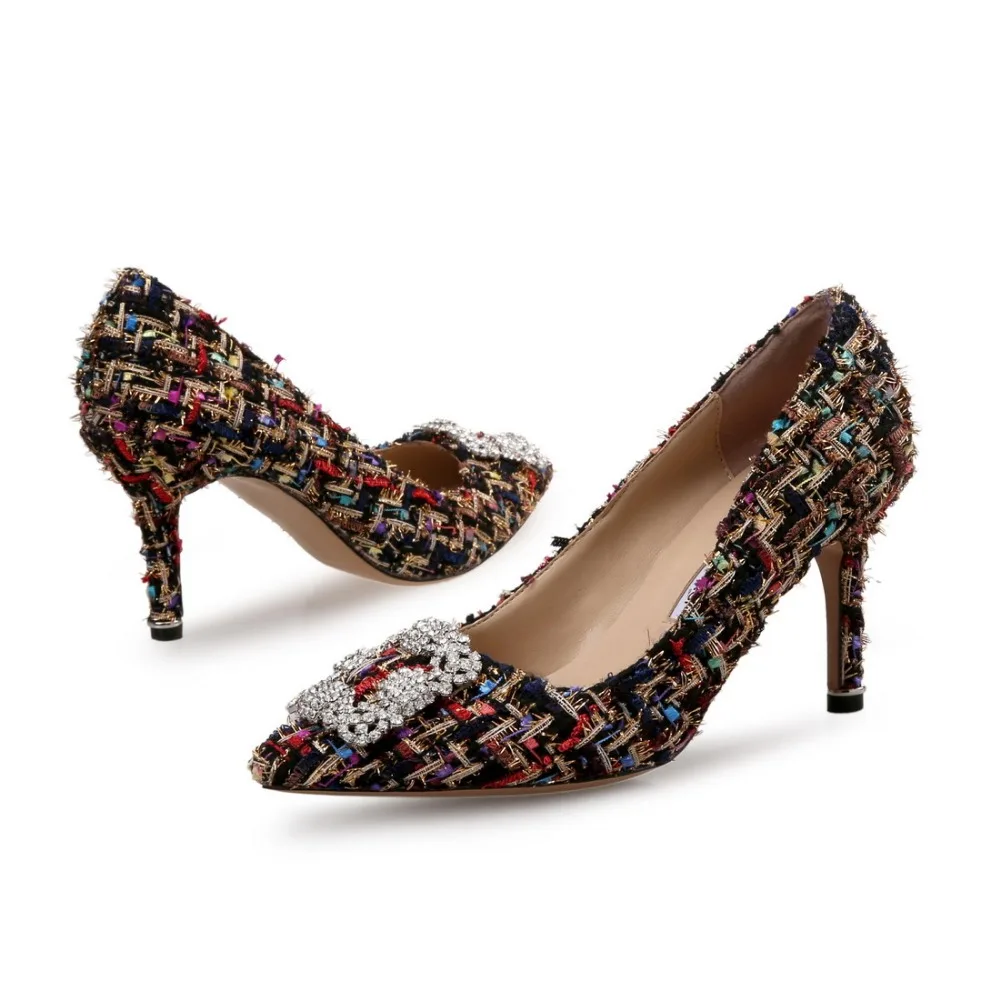 VICONE Women Crystal Elegant Tweed Rhinestone Dress Stiletto Heels V10117 | Обувь